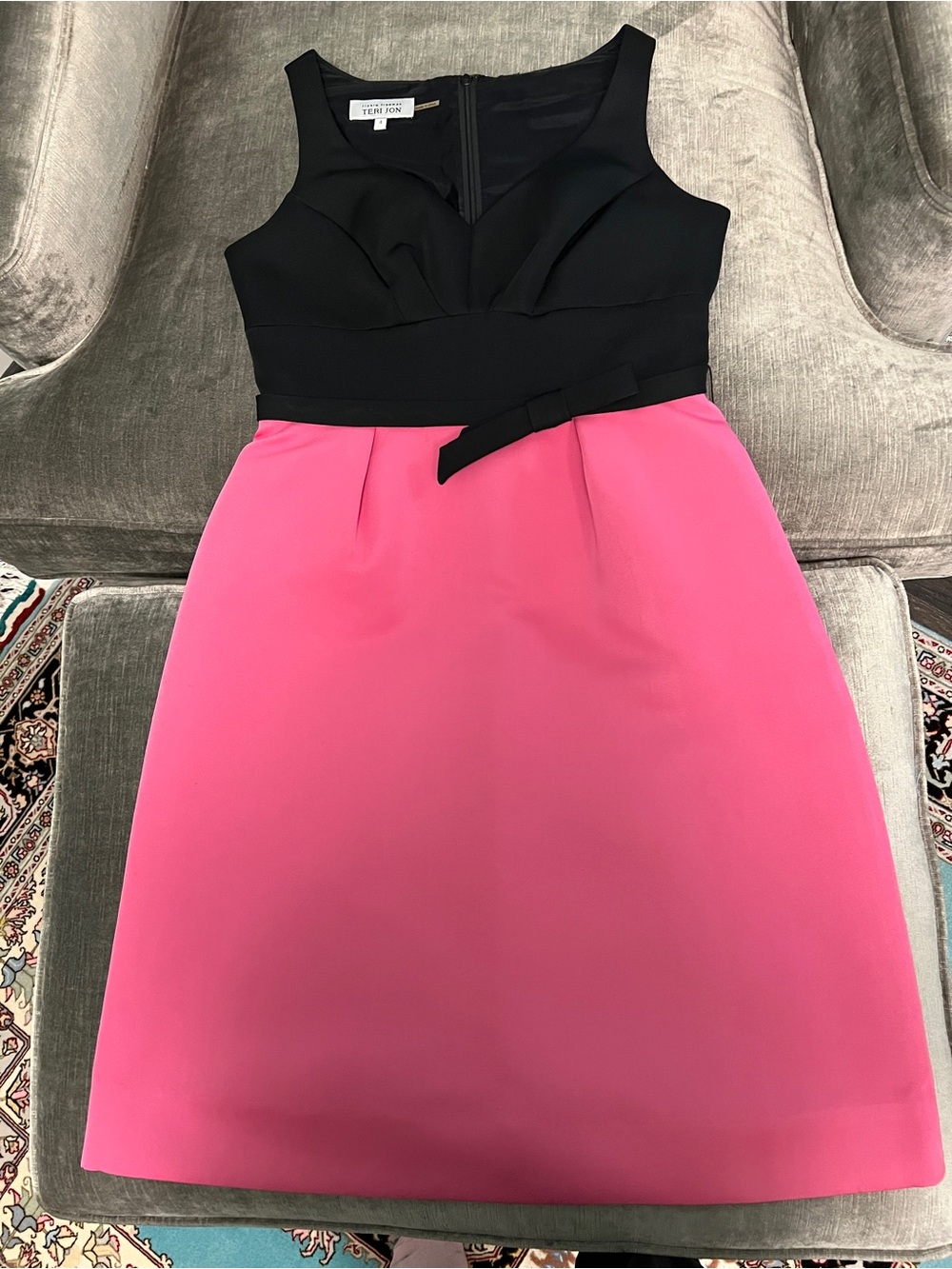 Teri Jon by Rickie Freeman Black Pink Colorblock Bow Cocktail Dress 4